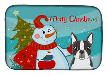 Load image into Gallery viewer, Snowman with Boston Terrier Dish Drying Mat – Absorbent, Artistic Kitchen Essentials BB1823DDM