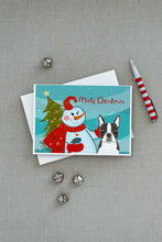 Load image into Gallery viewer, Snowman with Boston Terrier Greeting Cards -  Blank Note Cards – 8-Pack of Artist-Designed Cards with Envelopes