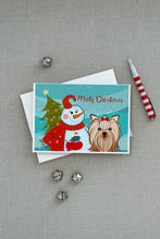 Load image into Gallery viewer, Snowman with Yorkie Yorkishire Terrier Greeting Cards -  Blank Note Cards – 8-Pack of Artist-Designed Cards with Envelopes