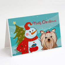 Load image into Gallery viewer, Snowman with Yorkie Yorkishire Terrier Greeting Cards -  Blank Note Cards – 8-Pack of Artist-Designed Cards with Envelopes