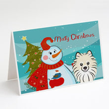 Load image into Gallery viewer, Snowman with Pomeranian Greeting Cards -  Blank Note Cards – 8-Pack of Artist-Designed Cards with Envelopes