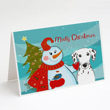 Load image into Gallery viewer, Snowman with Dalmatian Greeting Cards -  Blank Note Cards – 8-Pack of Artist-Designed Cards with Envelopes