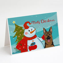 Load image into Gallery viewer, Snowman with German Shepherd Greeting Cards -  Blank Note Cards – 8-Pack of Artist-Designed Cards with Envelopes