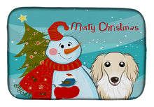 Load image into Gallery viewer, Snowman with Longhair Creme Dachshund Dish Drying Mat – Absorbent, Artistic Kitchen Essentials BB1832DDM