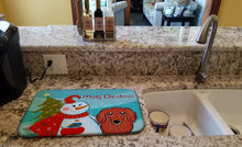 Load image into Gallery viewer, Snowman with Longhair Red Dachshund Dish Drying Mat – Absorbent, Artistic Kitchen Essentials BB1834DDM