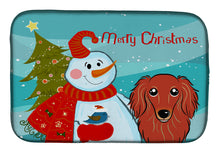 Load image into Gallery viewer, Snowman with Longhair Red Dachshund Dish Drying Mat – Absorbent, Artistic Kitchen Essentials BB1834DDM