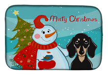 Load image into Gallery viewer, Snowman with Smooth Black and Tan Dachshund Dish Drying Mat – Absorbent, Artistic Kitchen Essentials BB1835DDM