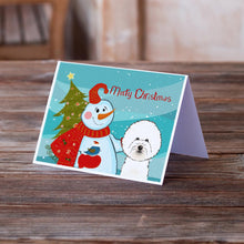 Load image into Gallery viewer, Snowman with Bichon Frise Greeting Cards -  Blank Note Cards – 8-Pack of Artist-Designed Cards with Envelopes