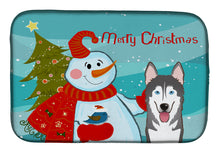 Load image into Gallery viewer, Snowman with Alaskan Malamute Dish Drying Mat – Absorbent, Artistic Kitchen Essentials BB1838DDM