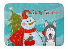 Load image into Gallery viewer, Snowman with Alaskan Malamute Machine Washable Memory Foam Mat BB1838RUG
