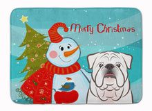Load image into Gallery viewer, Snowman with White English Bulldog  Machine Washable Memory Foam Mat BB1840RUG
