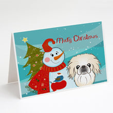 Load image into Gallery viewer, Snowman with Pekingese Greeting Cards -  Blank Note Cards – 8-Pack of Artist-Designed Cards with Envelopes