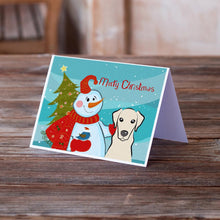 Load image into Gallery viewer, Snowman with Yellow Labrador Greeting Cards -  Blank Note Cards – 8-Pack of Artist-Designed Cards with Envelopes