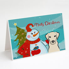 Load image into Gallery viewer, Snowman with Yellow Labrador Greeting Cards -  Blank Note Cards – 8-Pack of Artist-Designed Cards with Envelopes