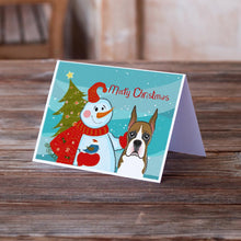 Load image into Gallery viewer, Snowman with Boxer Greeting Cards -  Blank Note Cards – 8-Pack of Artist-Designed Cards with Envelopes