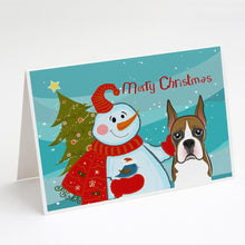Load image into Gallery viewer, Snowman with Boxer Greeting Cards -  Blank Note Cards – 8-Pack of Artist-Designed Cards with Envelopes