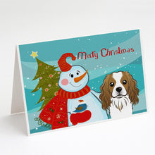 Load image into Gallery viewer, Snowman with Cavalier Spaniel Greeting Cards -  Blank Note Cards – 8-Pack of Artist-Designed Cards with Envelopes