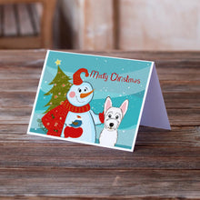 Load image into Gallery viewer, Snowman with Westie Greeting Cards -  Blank Note Cards – 8-Pack of Artist-Designed Cards with Envelopes