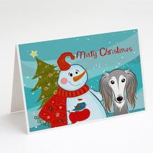Load image into Gallery viewer, Snowman with Saluki Greeting Cards -  Blank Note Cards – 8-Pack of Artist-Designed Cards with Envelopes