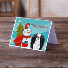 Load image into Gallery viewer, Snowman with Japanese Chin Greeting Cards -  Blank Note Cards – 8-Pack of Artist-Designed Cards with Envelopes