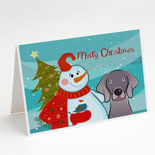 Load image into Gallery viewer, Snowman with Weimaraner Greeting Cards -  Blank Note Cards – 8-Pack of Artist-Designed Cards with Envelopes