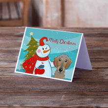 Load image into Gallery viewer, Snowman with Wirehaired Dachshund Greeting Cards -  Blank Note Cards – 8-Pack of Artist-Designed Cards with Envelopes