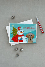 Load image into Gallery viewer, Snowman with Wirehaired Dachshund Greeting Cards -  Blank Note Cards – 8-Pack of Artist-Designed Cards with Envelopes