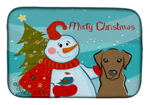 Load image into Gallery viewer, Snowman with Chocolate Labrador Dish Drying Mat – Absorbent, Artistic Kitchen Essentials BB1854DDM