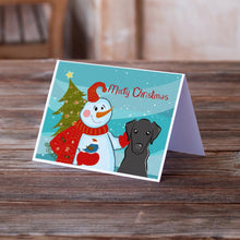 Load image into Gallery viewer, Snowman with Black Labrador Greeting Cards -  Blank Note Cards – 8-Pack of Artist-Designed Cards with Envelopes