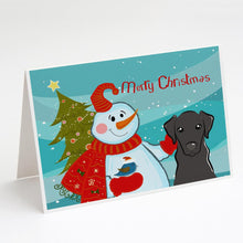 Load image into Gallery viewer, Snowman with Black Labrador Greeting Cards -  Blank Note Cards – 8-Pack of Artist-Designed Cards with Envelopes