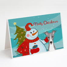 Load image into Gallery viewer, Snowman with Italian Greyhound Greeting Cards -  Blank Note Cards – 8-Pack of Artist-Designed Cards with Envelopes