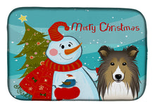 Load image into Gallery viewer, Snowman with Sheltie Dish Drying Mat – Absorbent, Artistic Kitchen Essentials BB1862DDM