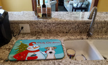 Load image into Gallery viewer, Snowman with Wire Haired Fox Terrier Dish Drying Mat – Absorbent, Artistic Kitchen Essentials BB1867DDM