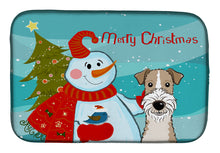 Load image into Gallery viewer, Snowman with Wire Haired Fox Terrier Dish Drying Mat – Absorbent, Artistic Kitchen Essentials BB1867DDM