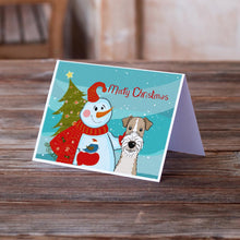 Load image into Gallery viewer, Snowman with Wire Haired Fox Terrier Greeting Cards -  Blank Note Cards – 8-Pack of Artist-Designed Cards with Envelopes
