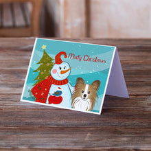 Load image into Gallery viewer, Snowman with Papillon Greeting Cards -  Blank Note Cards – 8-Pack of Artist-Designed Cards with Envelopes