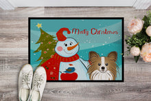 Load image into Gallery viewer, Snowman with Papillon Doormat - 24x36 Decorative Floor Mat – Indoor/Outdoor Rug with Artistic Flair BB1868JMAT