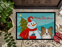 Load image into Gallery viewer, Snowman with Papillon Doormat - 24x36 Decorative Floor Mat – Indoor/Outdoor Rug with Artistic Flair BB1868JMAT