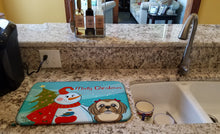 Load image into Gallery viewer, Snowman with Chocolate Brown Shih Tzu Dish Drying Mat – Absorbent, Artistic Kitchen Essentials BB1869DDM
