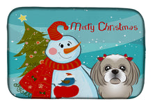 Load image into Gallery viewer, Snowman with Gray Silver Shih Tzu Dish Drying Mat – Absorbent, Artistic Kitchen Essentials BB1870DDM