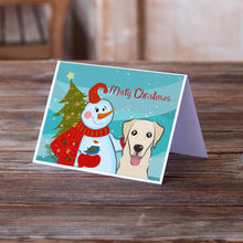 Load image into Gallery viewer, Snowman with Golden Retriever Greeting Cards -  Blank Note Cards – 8-Pack of Artist-Designed Cards with Envelopes