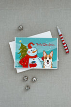 Load image into Gallery viewer, Snowman with Red Corgi Greeting Cards -  Blank Note Cards – 8-Pack of Artist-Designed Cards with Envelopes