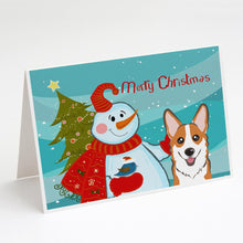 Load image into Gallery viewer, Snowman with Red Corgi Greeting Cards -  Blank Note Cards – 8-Pack of Artist-Designed Cards with Envelopes