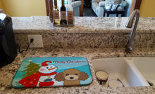 Load image into Gallery viewer, Snowman with Chocolate Brown Poodle Dish Drying Mat – Absorbent, Artistic Kitchen Essentials BB1876DDM