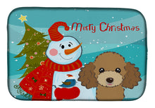 Load image into Gallery viewer, Snowman with Chocolate Brown Poodle Dish Drying Mat – Absorbent, Artistic Kitchen Essentials BB1876DDM