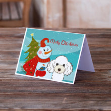 Load image into Gallery viewer, Snowman with White Poodle Greeting Cards -  Blank Note Cards – 8-Pack of Artist-Designed Cards with Envelopes