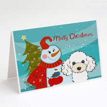 Load image into Gallery viewer, Snowman with White Poodle Greeting Cards -  Blank Note Cards – 8-Pack of Artist-Designed Cards with Envelopes
