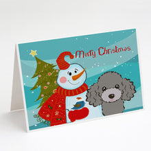 Load image into Gallery viewer, Snowman with Silver Gray Poodle Greeting Cards -  Blank Note Cards – 8-Pack of Artist-Designed Cards with Envelopes