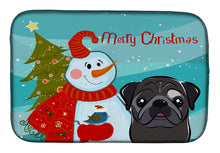 Load image into Gallery viewer, Snowman with Black Pug Dish Drying Mat – Absorbent, Artistic Kitchen Essentials BB1883DDM