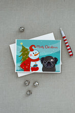 Load image into Gallery viewer, Snowman with Black Pug Greeting Cards -  Blank Note Cards – 8-Pack of Artist-Designed Cards with Envelopes
